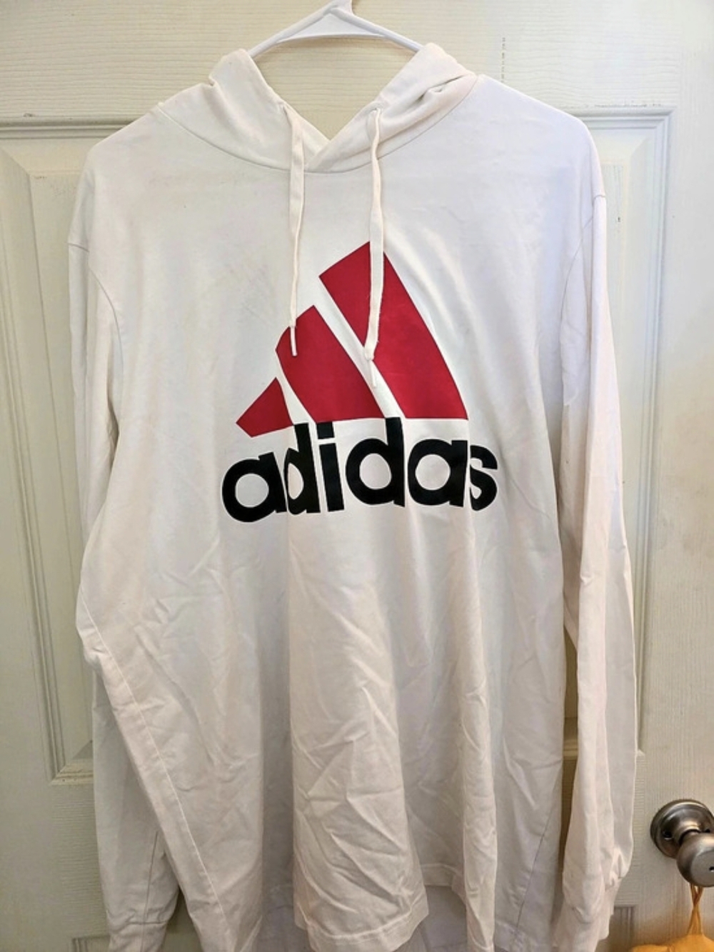adidas Essentials Logo Graphic Hoodie Long Sleeve T-Shirt White & Red XL